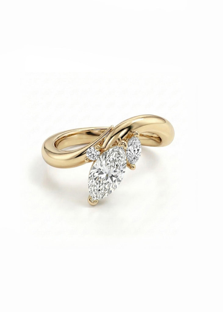 Marquise Diamond Engagement Ring | Genuine Lab Grown Diamond Anniversary Ring | Unique Proposal Ring for Her | Two Prong Setting Ring Gift