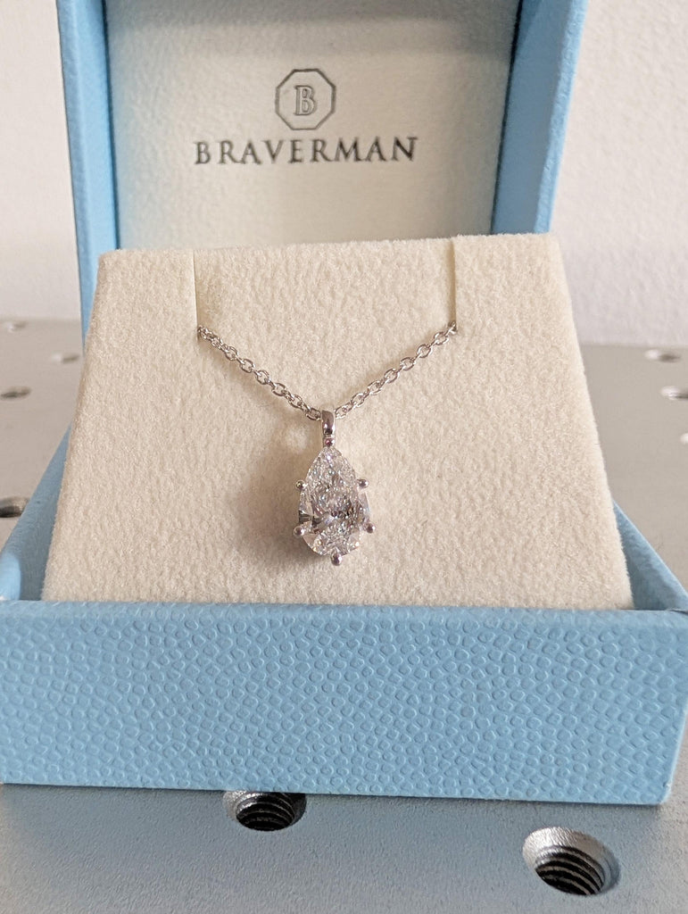 Pear Diamond Necklace, 14K White Gold Solitaire Pendant, Lab Grown Diamond Wedding Necklace, Everyday Pendant For Her, Personalized Jewelry image #5