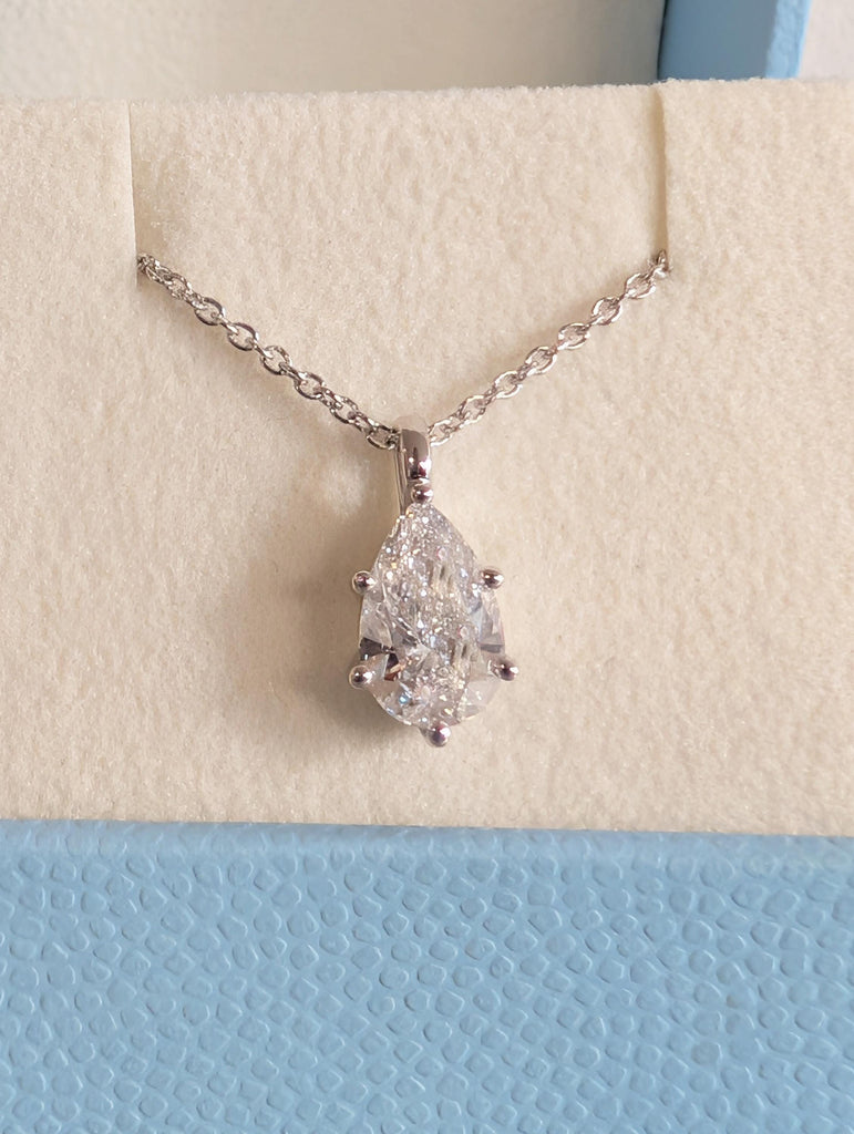 Pear Diamond Necklace, 14K White Gold Solitaire Pendant, Lab Grown Diamond Wedding Necklace, Everyday Pendant For Her, Personalized Jewelry image #4