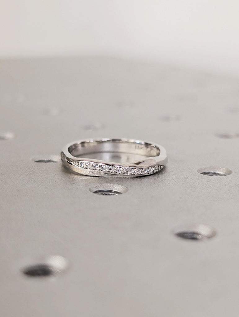 Twisted Half Pave Diamond Band, 18K White Gold Matching Engagement Ring, Personalized Stacking Ring image #10