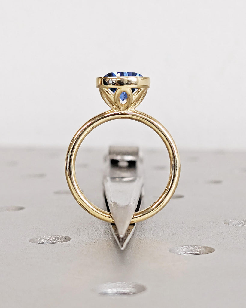 Vintage Tulip Setting Tanzanite Ring, Lotus Flower Nature Ring, Yellow Gold Bezel Engagement Ring, Violet Blue Tanzanite December Birthstone image #2