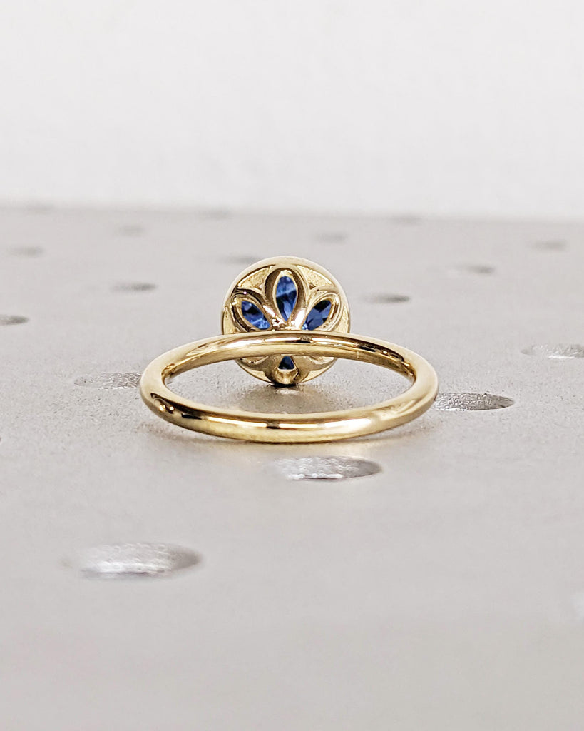 Vintage Tulip Setting Tanzanite Ring, Lotus Flower Nature Ring, Yellow Gold Bezel Engagement Ring, Violet Blue Tanzanite December Birthstone image #3