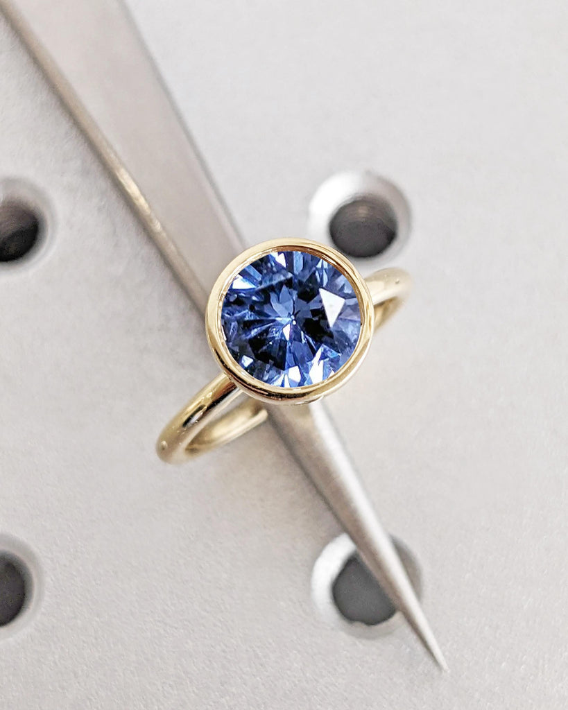 Vintage Tulip Setting Tanzanite Ring, Lotus Flower Nature Ring, Yellow Gold Bezel Engagement Ring, Violet Blue Tanzanite December Birthstone image #5