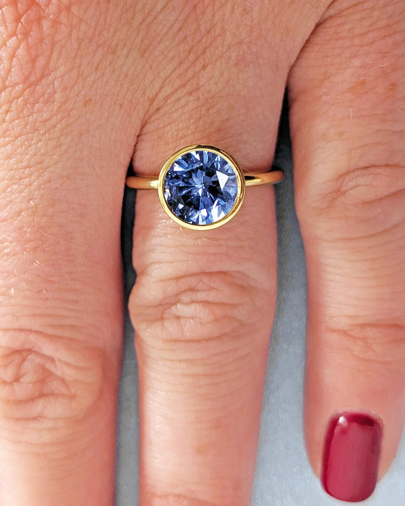 Vintage Tulip Setting Tanzanite Ring, Lotus Flower Nature Ring, Yellow Gold Bezel Engagement Ring, Violet Blue Tanzanite December Birthstone image #10
