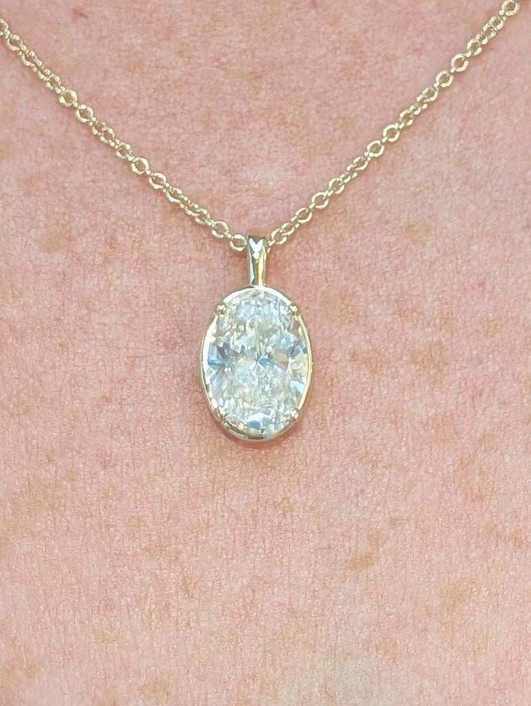 Oval Moissanite Pendant Necklace, 14K Yellow Gold Necklace, Unique Bridal Necklace image #4
