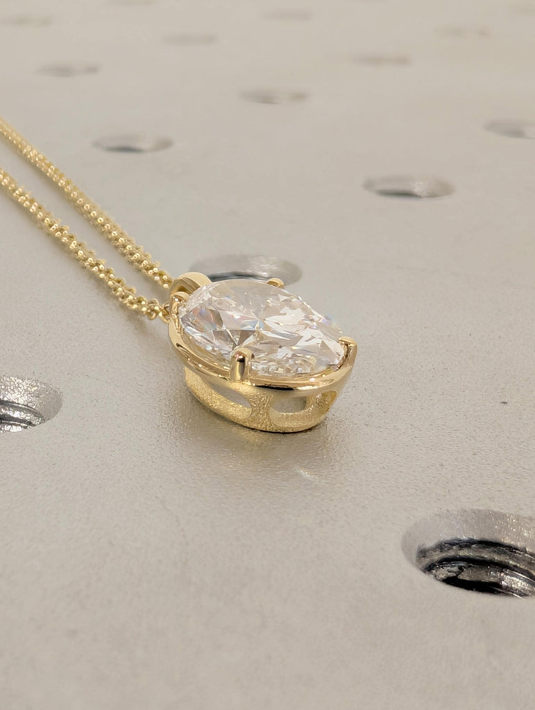 Oval Moissanite Pendant Necklace, 14K Yellow Gold Necklace, Unique Bridal Necklace image #6