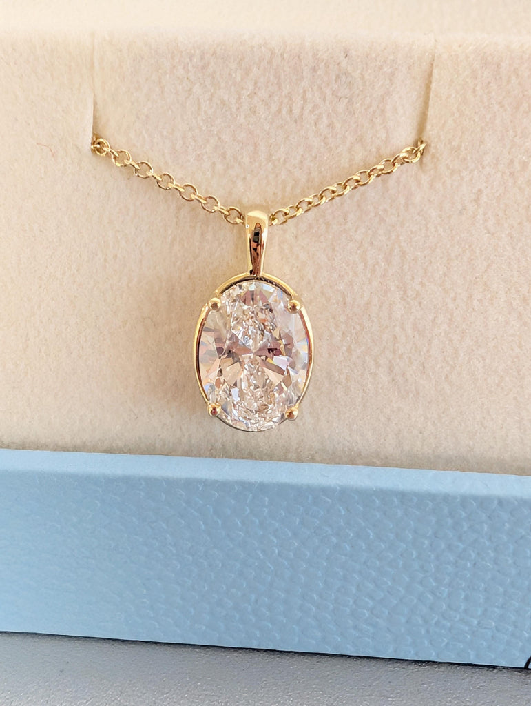 Oval Moissanite Pendant Necklace, 14K Yellow Gold Necklace, Unique Bridal Necklace image #10