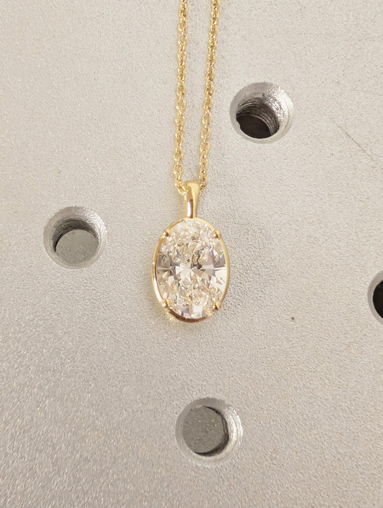 Oval Moissanite Pendant Necklace, 14K Yellow Gold Necklace, Unique Bridal Necklace image #8