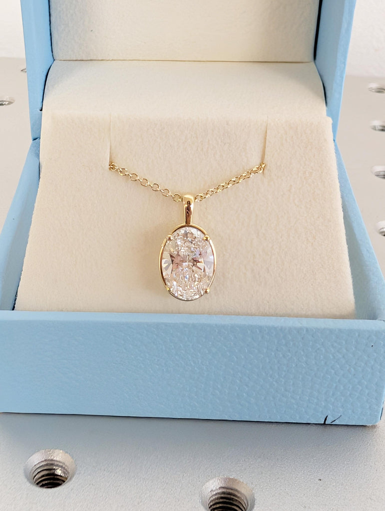 Oval Diamond Pendant Necklace, 14K Yellow Gold Solitaire Lab Grown Diamond Necklace, Prong Set Diamond Pendant, Minimalist Everyday Jewelry