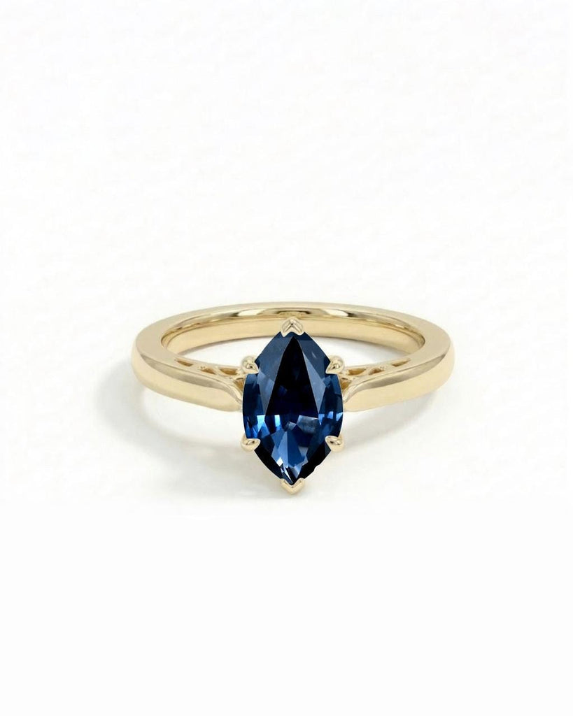 Marquise Blue Sapphire Ring in 14K Yellow Gold | September Birthstone Jewelry Engagement Ring | Promise Ring | Anniversary Gift for Her
