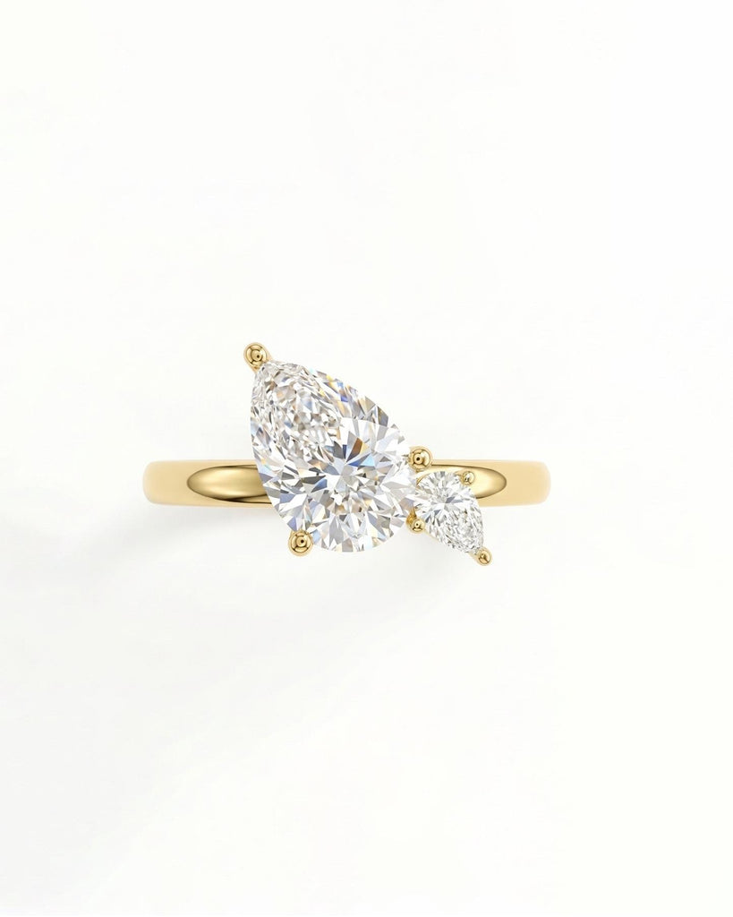 Lab Grown Diamond Ring, Vintage 14k Solid Gold Pear Engagement Ring, Pear Shaped Ring Setting, Lab Created Diamond Wedding Anniversary Ring image #2
