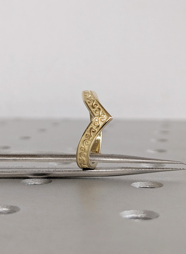 14K Yellow Gold Filigree Wedding Band, Curved Matching Ring for Women, Vintage Inspired Stacking Band, Delicate Gold Wedding Ring For Her image #8