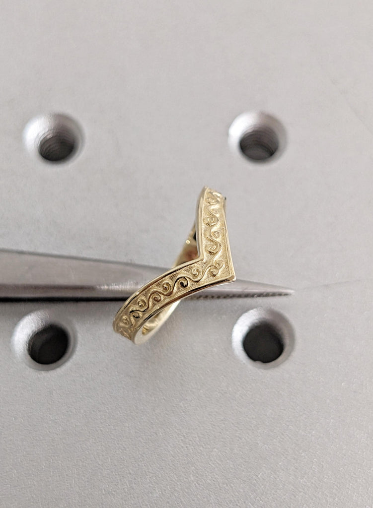 14K Yellow Gold Filigree Wedding Band, Curved Matching Ring for Women, Vintage Inspired Stacking Band, Delicate Gold Wedding Ring For Her image #6