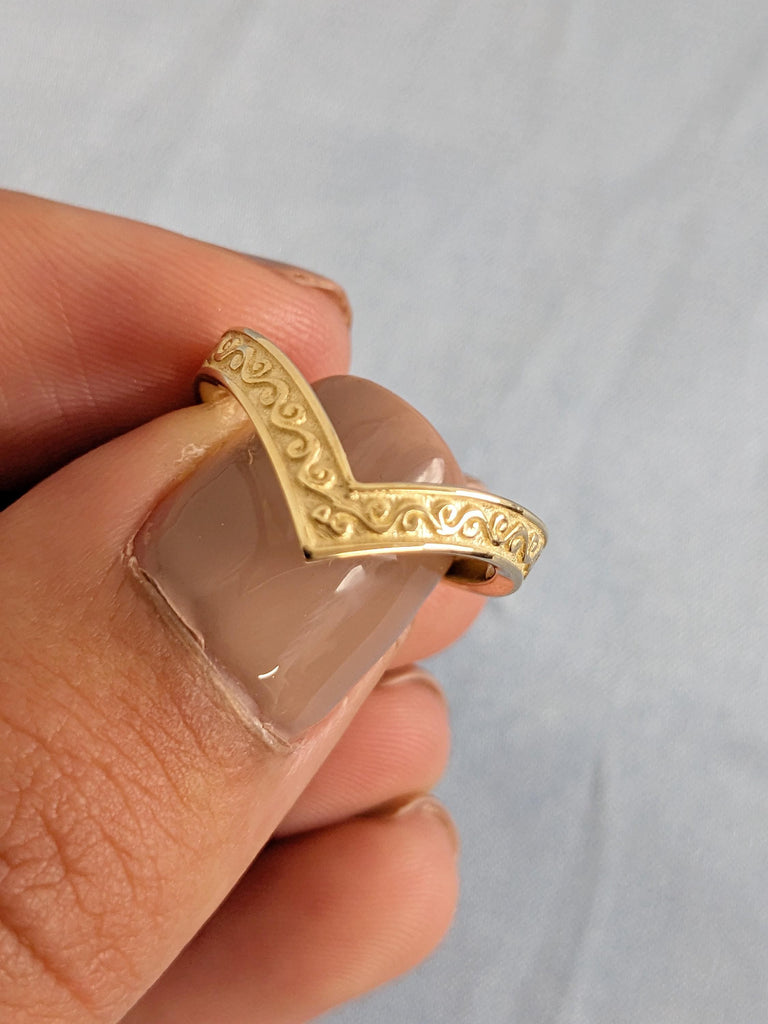 14K Yellow Gold Filigree Wedding Band, Curved Matching Ring for Women, Vintage Inspired Stacking Band, Delicate Gold Wedding Ring For Her image #10
