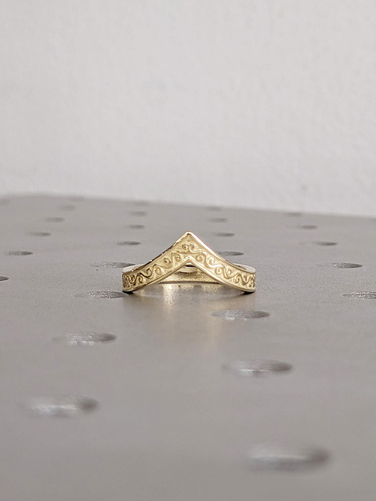 14K Yellow Gold Filigree Wedding Band, Curved Matching Ring for Women, Vintage Inspired Stacking Band, Delicate Gold Wedding Ring For Her