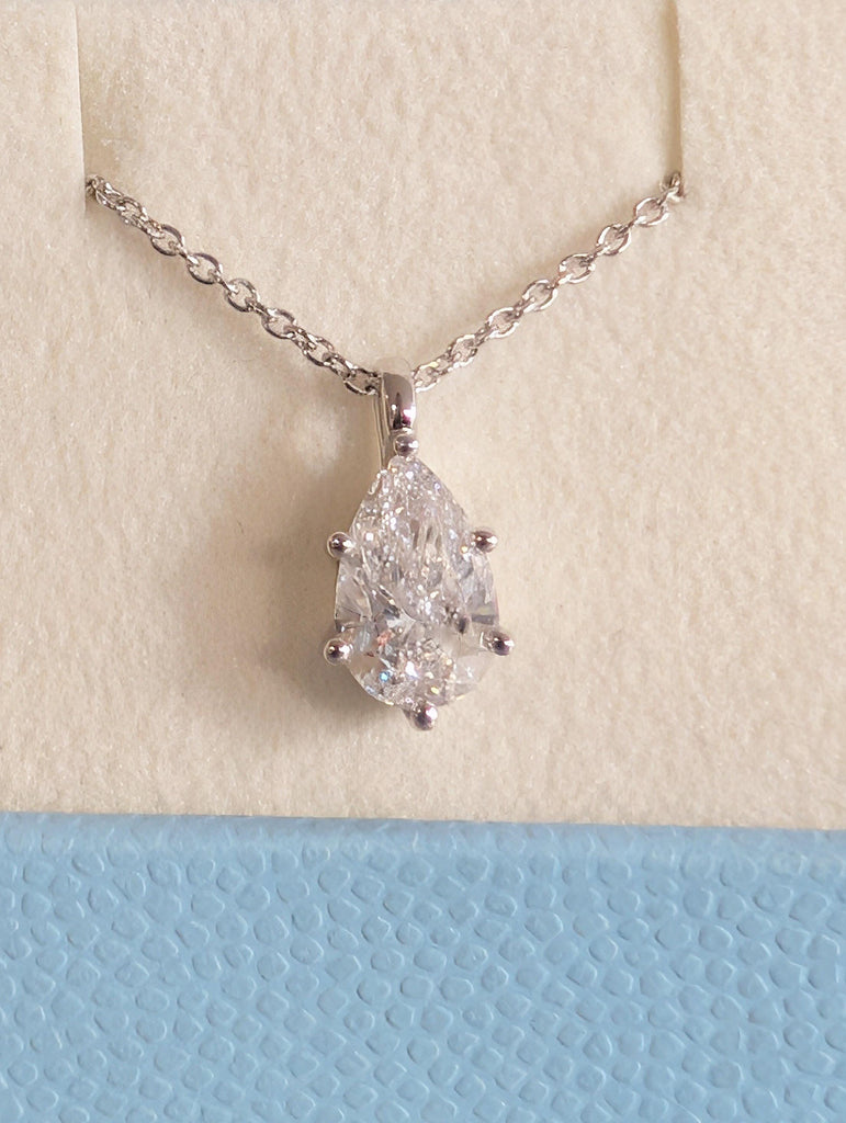 Pear Diamond Necklace, 14K White Gold Solitaire Pendant, Lab Grown Diamond Wedding Necklace, Everyday Pendant For Her, Personalized Jewelry