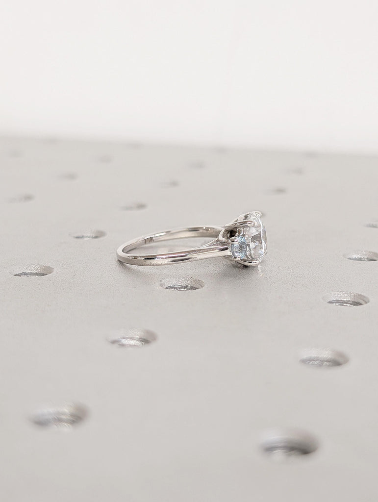 Moissanite and Aquamarine Past Present Future Ring, Three Stone Engagement Ring, Art Deco 14k White Gold Promise Ring for Her, Bridal Ring image #11