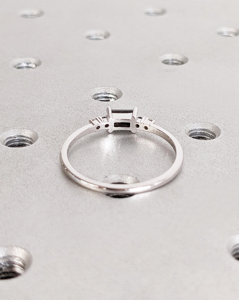Salt and Pepper Diamond Baguette Ring, White Gold Diamond Ring, Art Deco Baguette Diamond Ring, Dainty Stacking Ring, Promise Ring for Her image #4