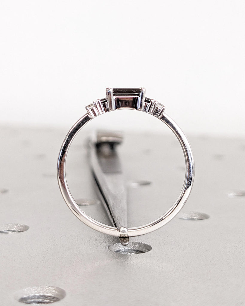 Salt and Pepper Diamond Baguette Ring, White Gold Diamond Ring, Art Deco Baguette Diamond Ring, Dainty Stacking Ring, Promise Ring for Her image #5