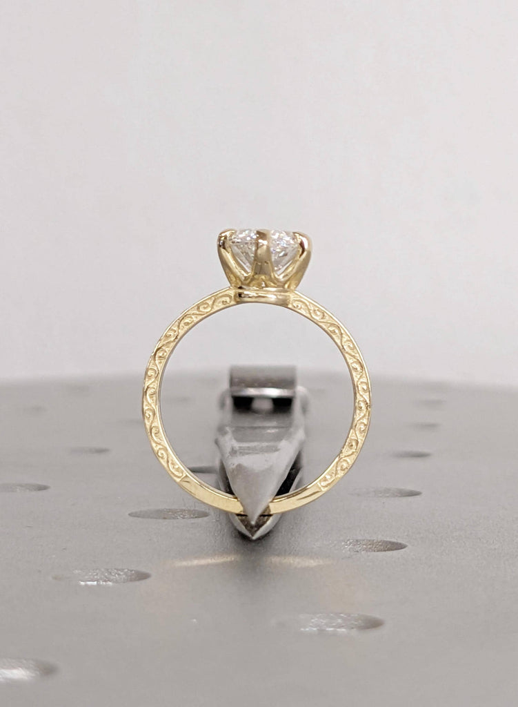 14K Yellow Gold Marquise Moissanite Ring, Filigree Engagement Ring, Vintage Style Bridal Solitaire, Wedding Anniversary Promise Ring For Her image #6