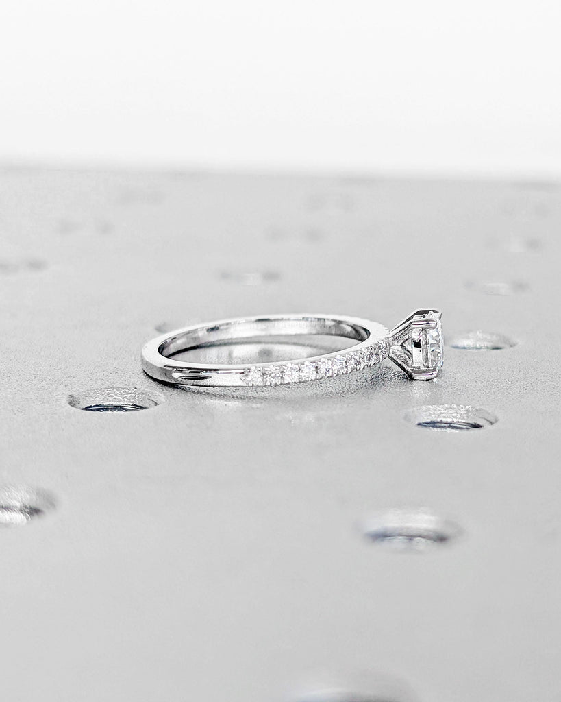 Round Lab Created Diamond Ring, Pave Half Eternity Wedding White Gold Ring, 0.5 to 4 CT Promise Ring for Her, Anniversary Ring Gift for Wife image #9