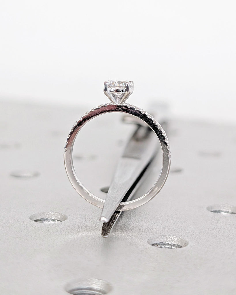 Round Lab Created Diamond Ring, Pave Half Eternity Wedding White Gold Ring, 0.5 to 4 CT Promise Ring for Her, Anniversary Ring Gift for Wife image #8