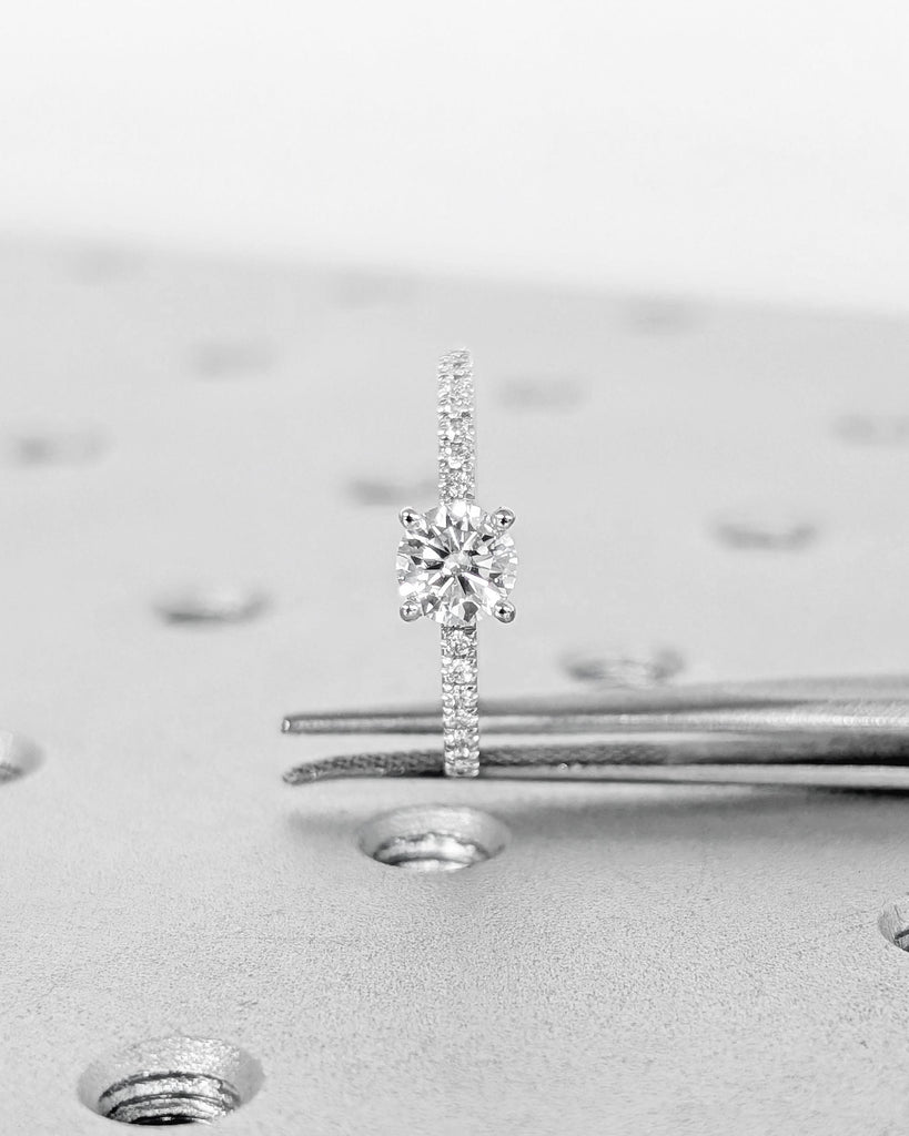 Round Lab Created Diamond Ring, Pave Half Eternity Wedding White Gold Ring, 0.5 to 4 CT Promise Ring for Her, Anniversary Ring Gift for Wife image #7