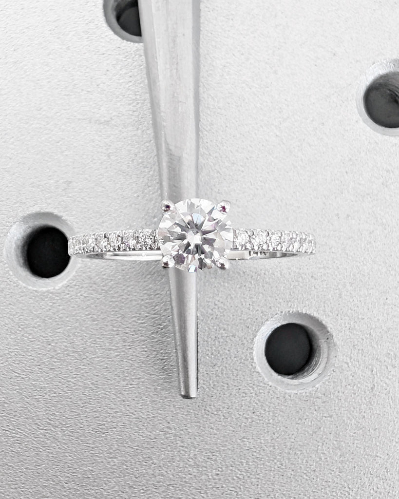 Round Lab Created Diamond Ring, Pave Half Eternity Wedding White Gold Ring, 0.5 to 4 CT Promise Ring for Her, Anniversary Ring Gift for Wife image #5