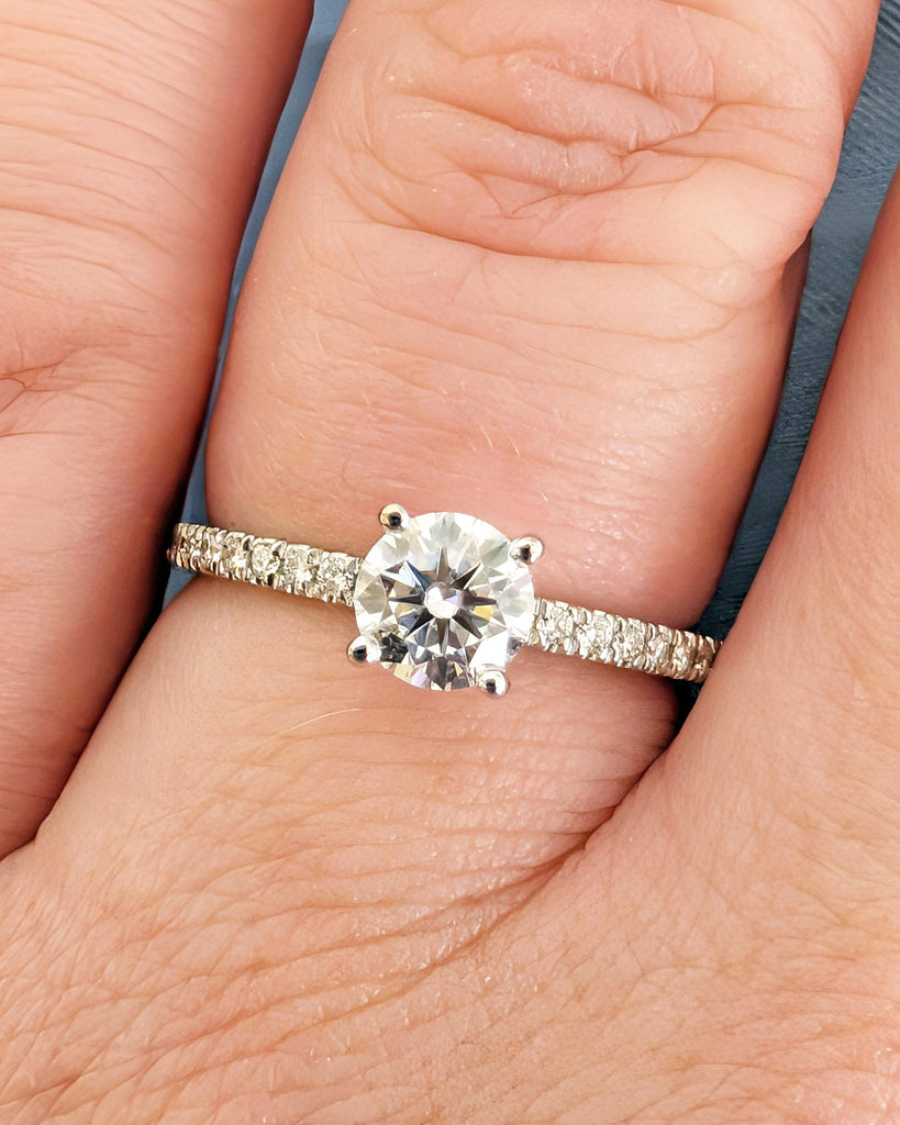 Round Lab Created Diamond Ring, Pave Half Eternity Wedding White Gold Ring, 0.5 to 4 CT Promise Ring for Her, Anniversary Ring Gift for Wife image #4