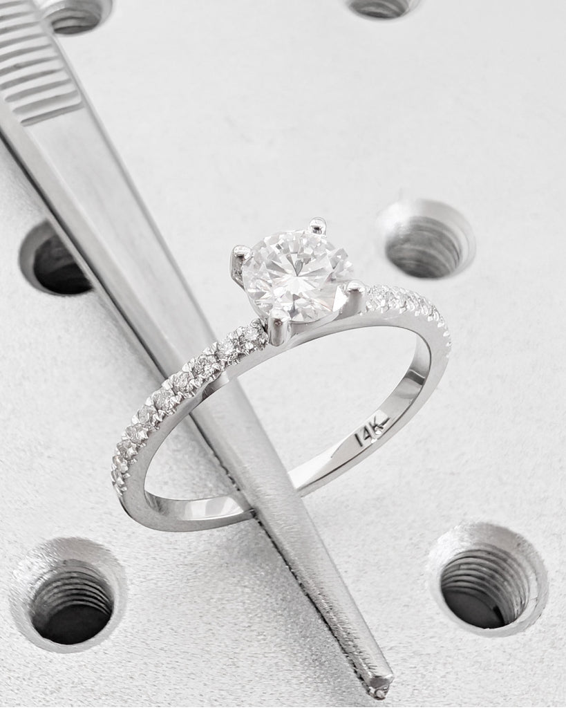 Round Lab Created Diamond Ring, Pave Half Eternity Wedding White Gold Ring, 0.5 to 4 CT Promise Ring for Her, Anniversary Ring Gift for Wife