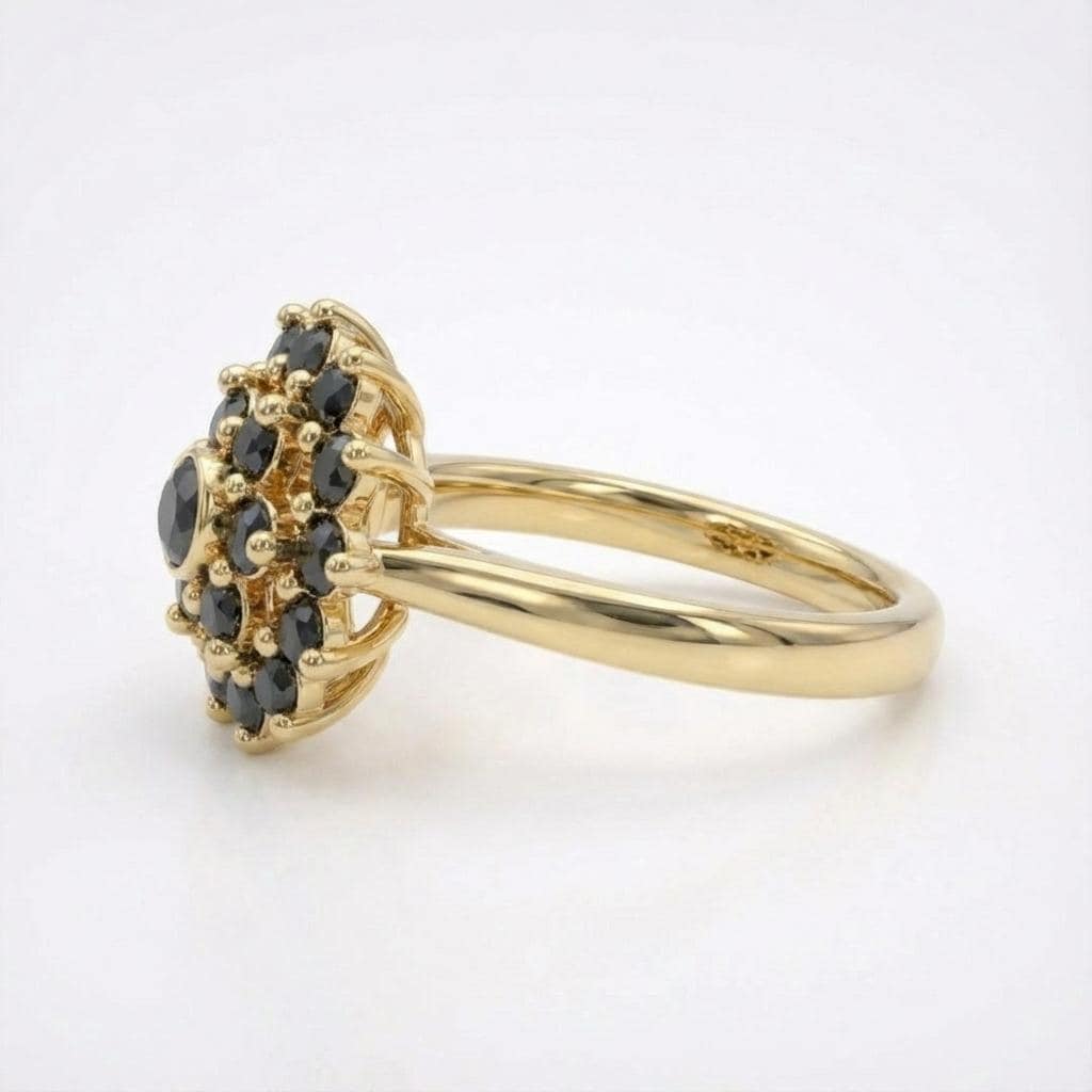 Art Deco Black Diamond Flower Ring • 14k Gold Floral Engagement Ring • Floral Anniversary Ring • Vintage Wedding Ring for Her • Gift for Mom image #4