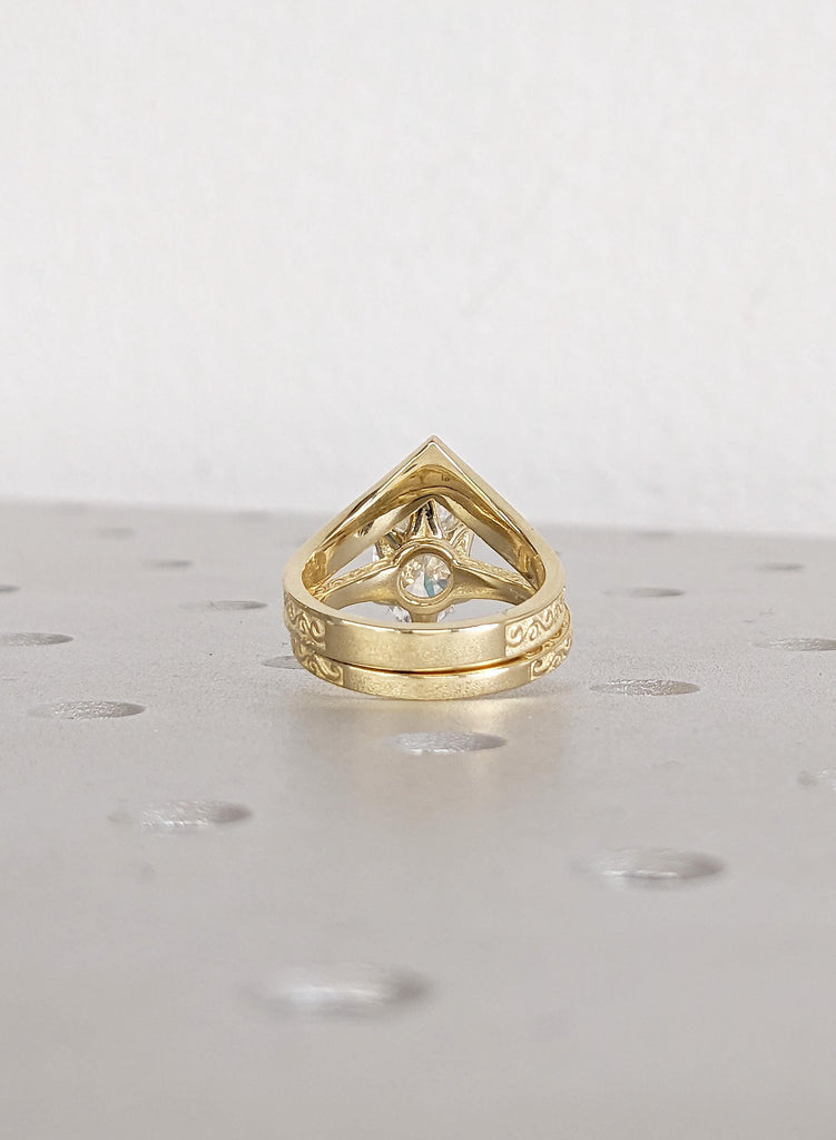 Marquise Lab Grown Diamond Engagement Ring with Matching Wedding Band, 14K Yellow Gold Filigree Bridal Set, Engagement Ring Set, Jewelry Set image #4