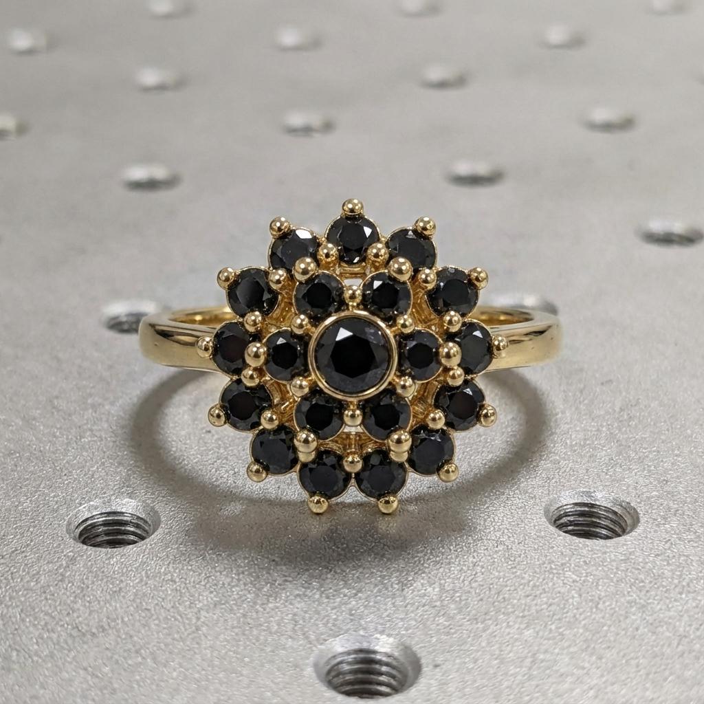 Art Deco Black Diamond Flower Ring • 14k Gold Floral Engagement Ring • Floral Anniversary Ring • Vintage Wedding Ring for Her • Gift for Mom image #6