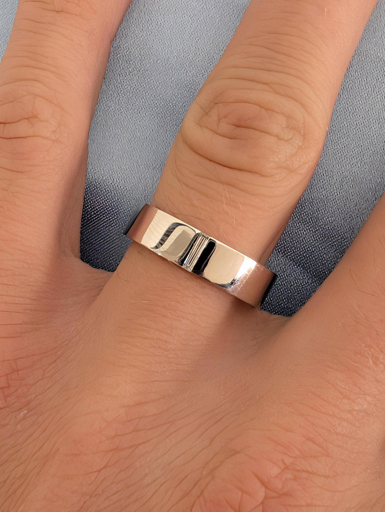 14K White Gold Baguette Cut Diamond Ring, Men's Modern Engagement Ring, 5mm Polished Wedding Band, Comfort Fit Everyday Ring, Ring Stack image #6