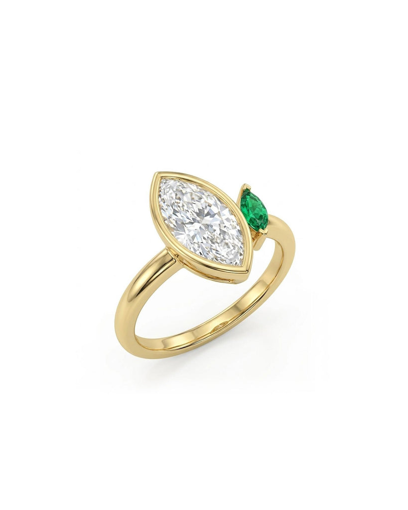 1-4CT Marquise Cut Moissanite Engagement Ring | Moissanite and Green Emerald Ring | Solid Gold Wedding Anniversary Rings for Women image #3