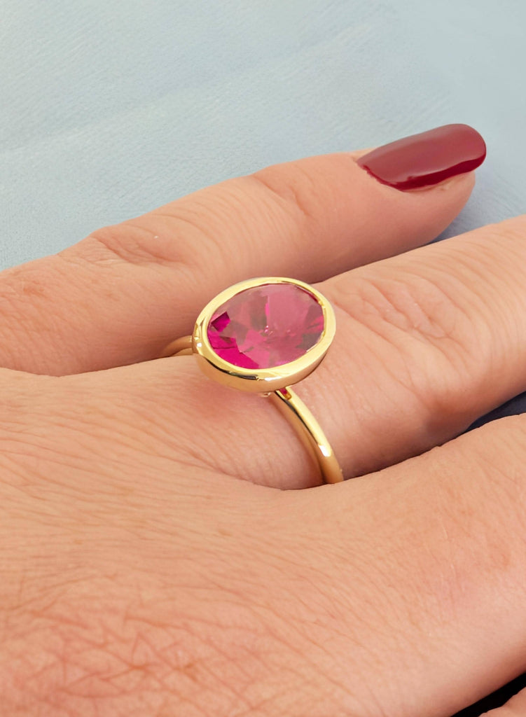 14K Yellow Gold Oval Cut Ruby Engagement Ring, July Birthstone Ring image #4