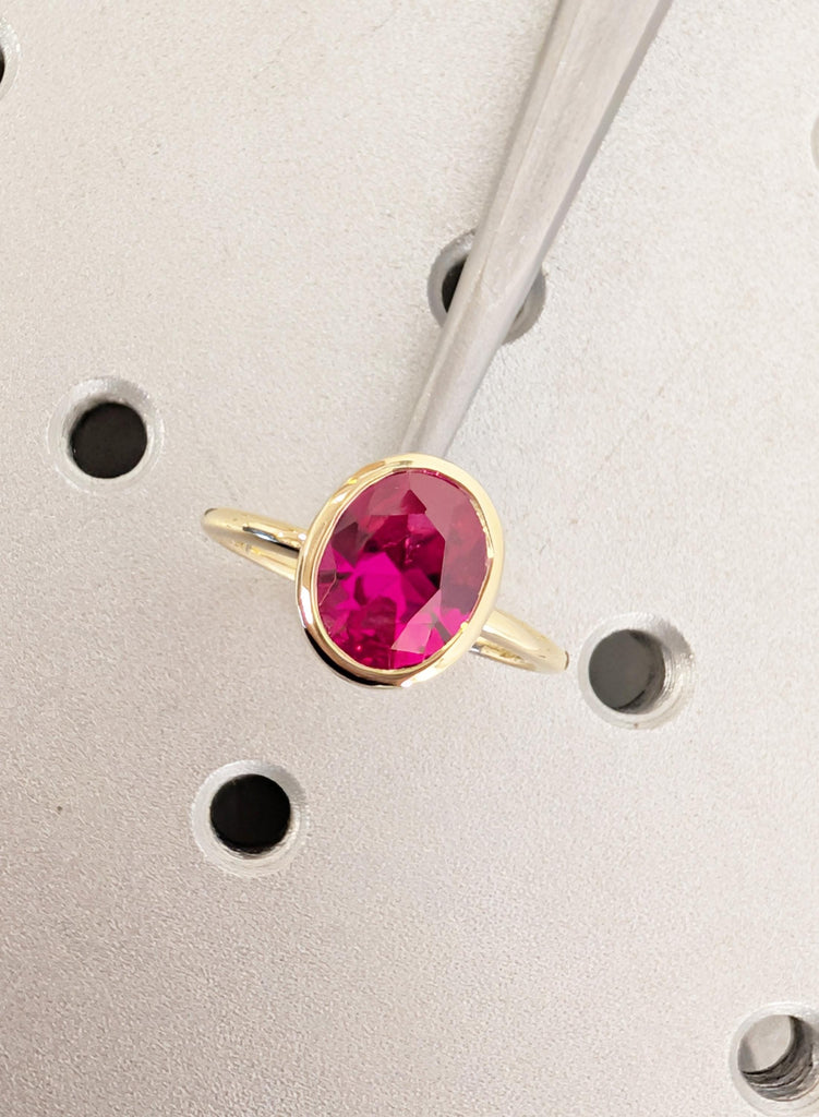 Ruby Ring, Lab Ruby Engagement Ring, Dainty 14K Yellow Gold Oval Cut Ring, Woman's Wedding Ring, July Birthstone Ring, Gemstone Ring For Her image #12