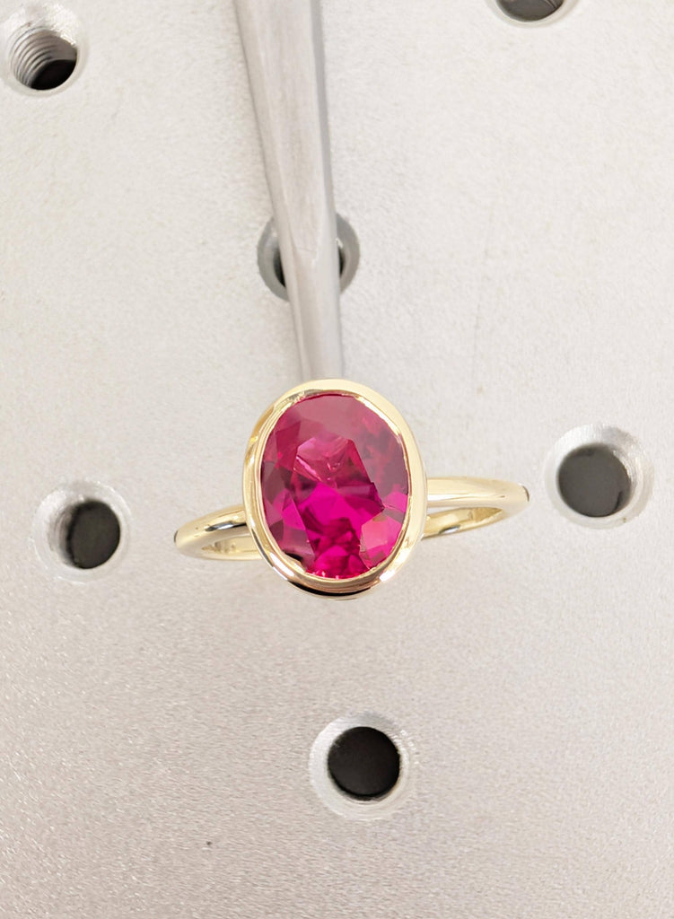 Ruby Ring, Lab Ruby Engagement Ring, Dainty 14K Yellow Gold Oval Cut Ring, Woman's Wedding Ring, July Birthstone Ring, Gemstone Ring For Her image #13