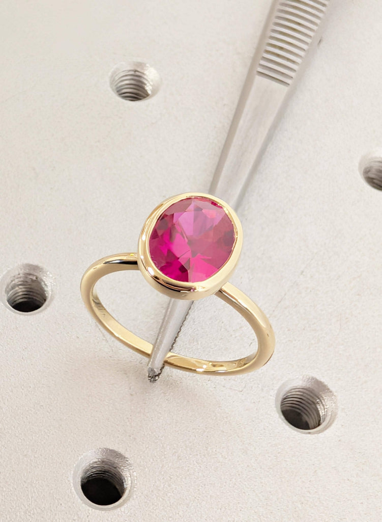 14K Yellow Gold Oval Cut Ruby Engagement Ring, July Birthstone Ring image #2