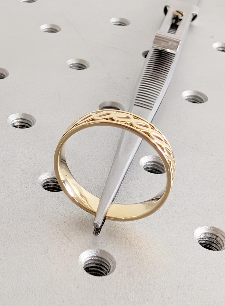 Men’s 14K Yellow Gold Wedding Band, Men's Engagement Ring, Chain Link Pattern Men's Solid Gold Stacking Ring, 5mm Irish Wedding Ring For Him image #9