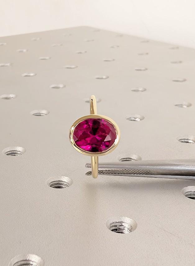 14K Yellow Gold Oval Cut Ruby Engagement Ring, July Birthstone Ring image #16