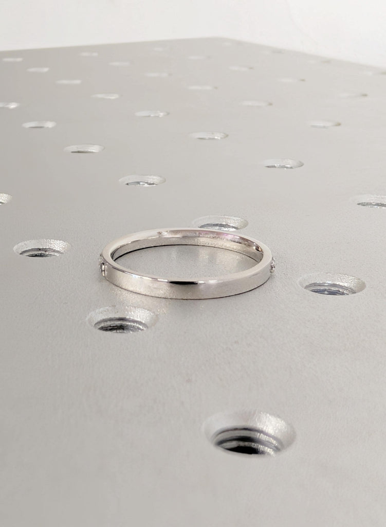 Blue Sapphire Wedding Band, Pave Round Moissanite Matching Rings, Platinum Stacking Ring, Teal Sapphire Diamond Wedding Ring, Everyday Rings image #3