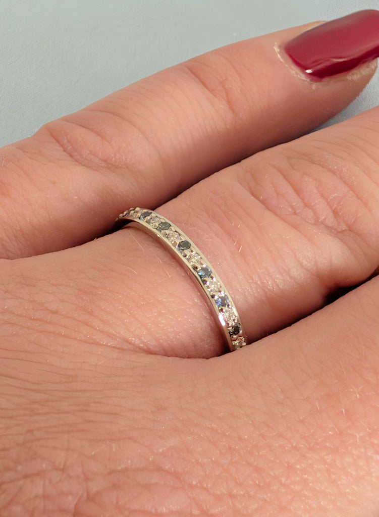 Teal Blue Sapphire Wedding Band: Platinum Pave Diamond Stacking Ring image #8