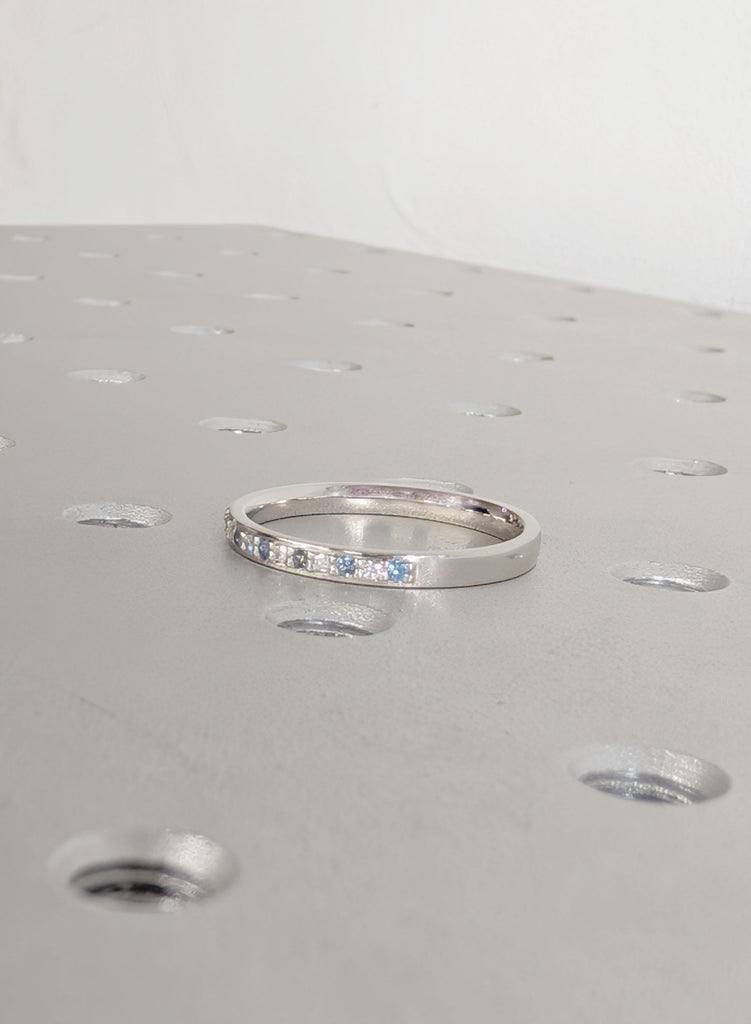 Teal Blue Sapphire Wedding Band: Platinum Pave Diamond Stacking Ring image #13