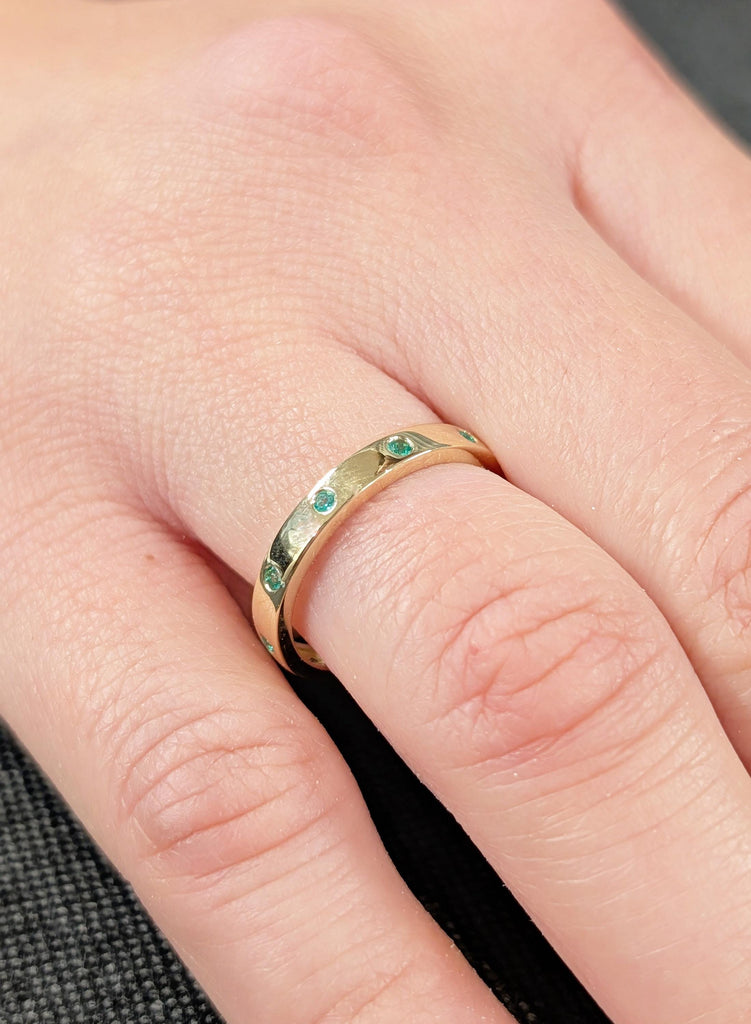 Emerald Wedding Ring, 14K Yellow Gold Matching Engagement Ring, Green Emerald Gold Wedding Band, Ring Stacks, Minimalist Ring, Everyday Ring image #3
