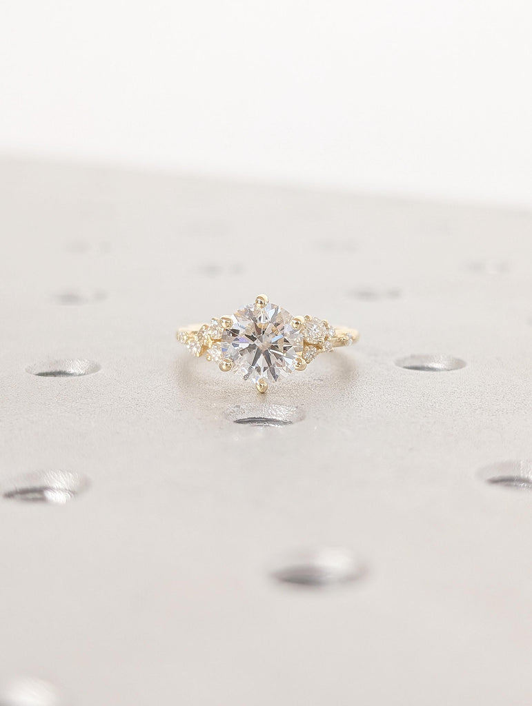 Lab Grown Diamond Engagement Ring, Snowdrift Cluster, Unique Gold Wedding Ring image #11