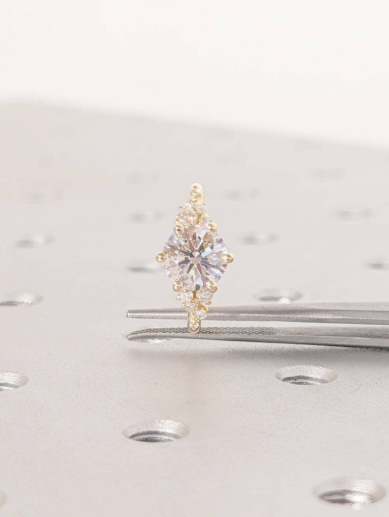Lab Grown Diamond Engagement Ring, Snowdrift Cluster, Unique Gold Wedding Ring image #7