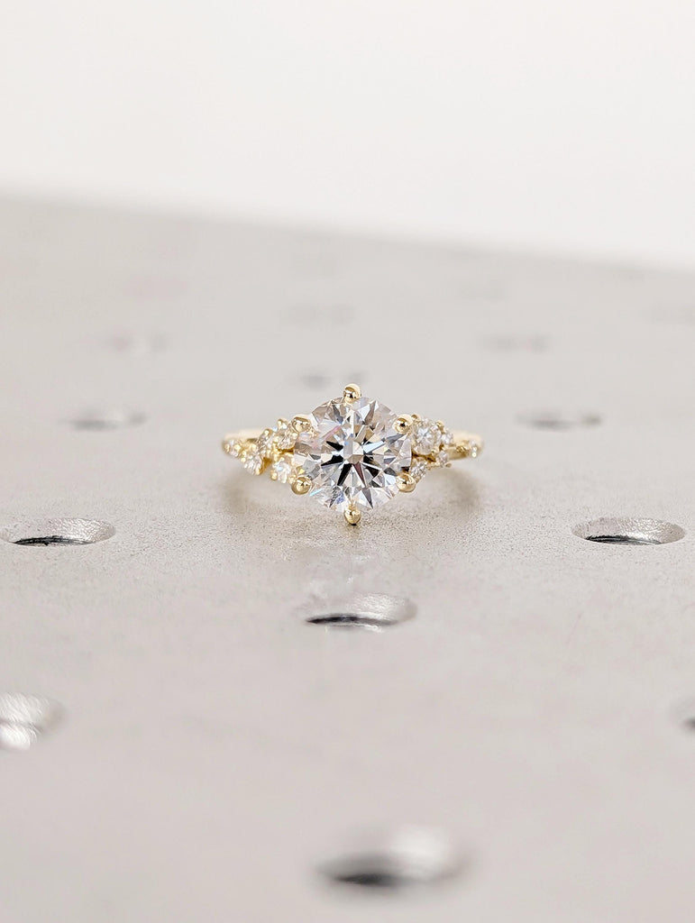 Lab Grown Diamond Engagement Ring, Snowdrift Cluster, Unique Gold Wedding Ring image #9