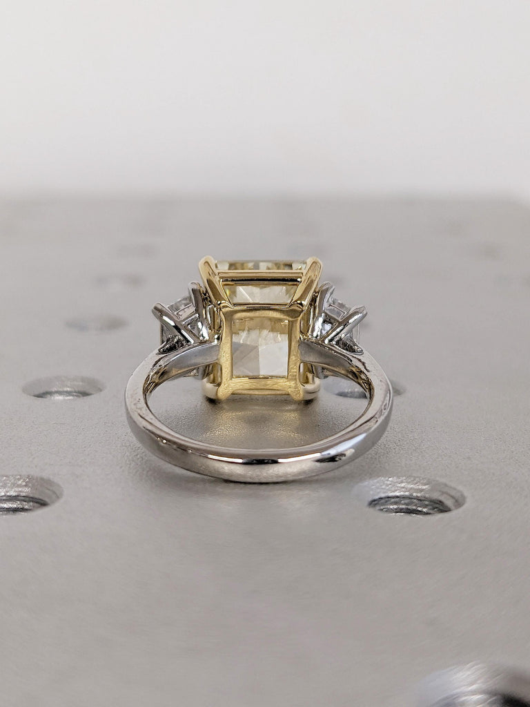 925 Silver Fancy Yellow Lab Grown Diamond Engagement Rings for Women | Radiant cut Three Stone Wedding Ring Anniversary Gift image #7