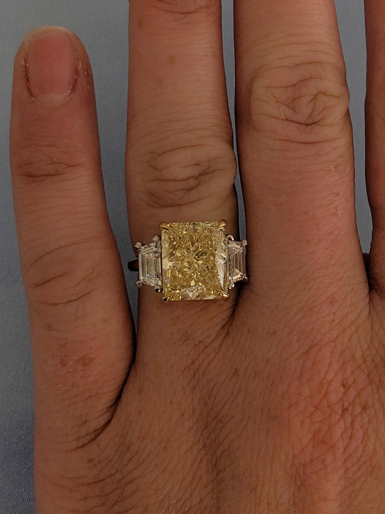 Radiant Cut Yellow Lab Diamond Ring, 925 Silver Ring, Gold Plated Two Toned Ring image #11